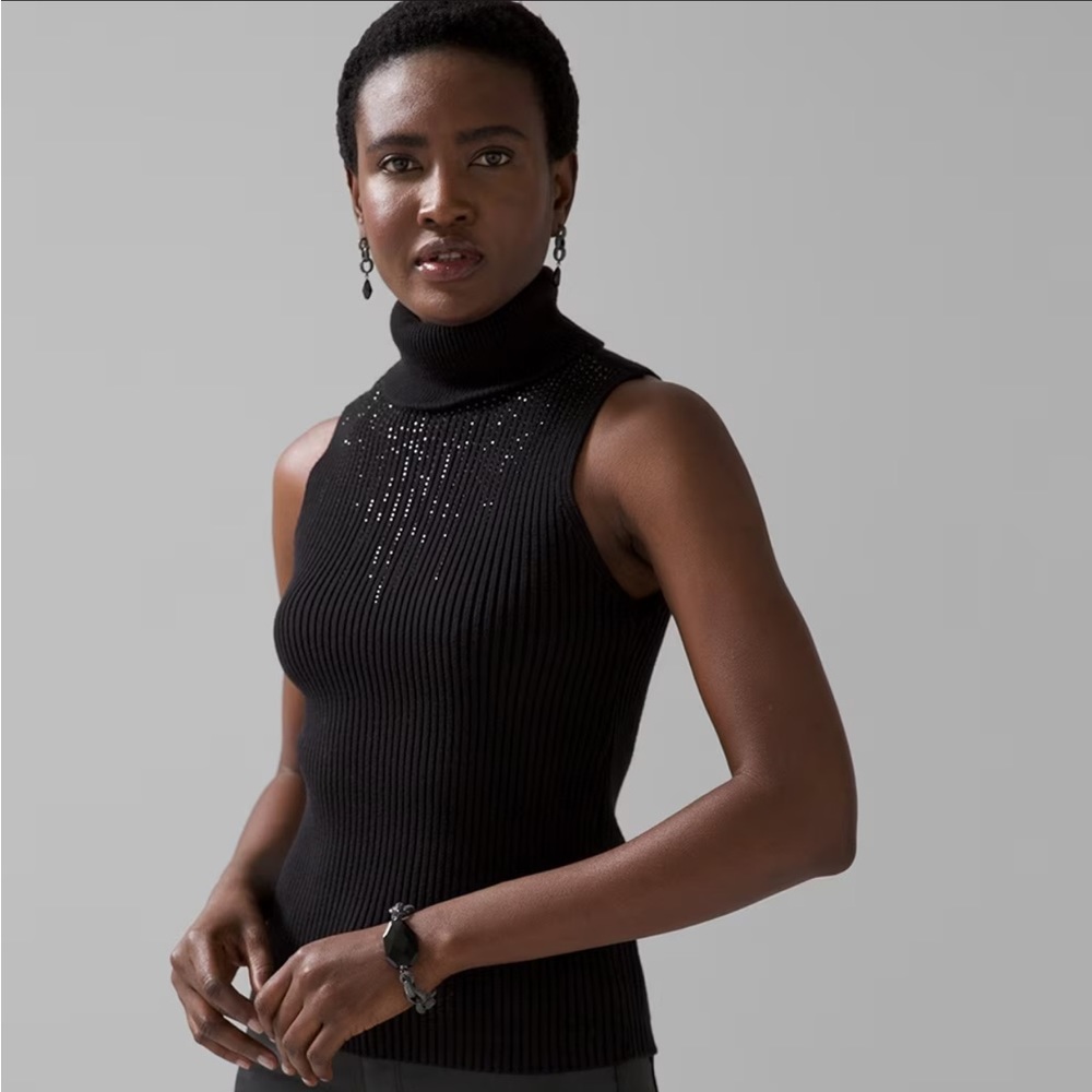 WHBM Beaded Mock Neck Sweater Black Large